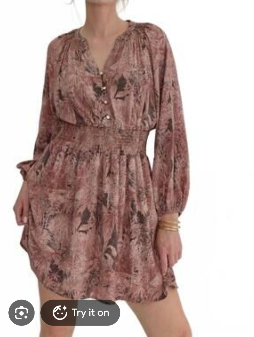 Entro Brown Tropical Palm Mini Dress Smocked Waist NWT Various Sizes
